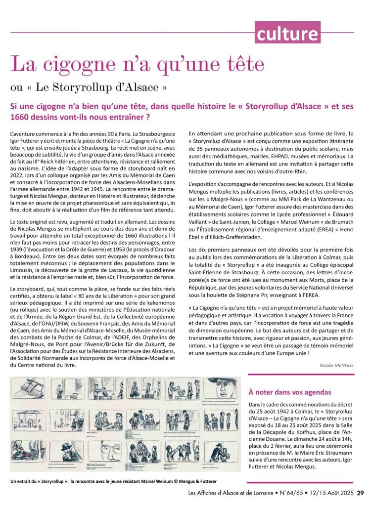 LES-AFFICHES-ALSACE-LORRAINE-15.08.2025 - La cigogne n'a qu'une tête - Nicolas Mengus & Igor Futterer