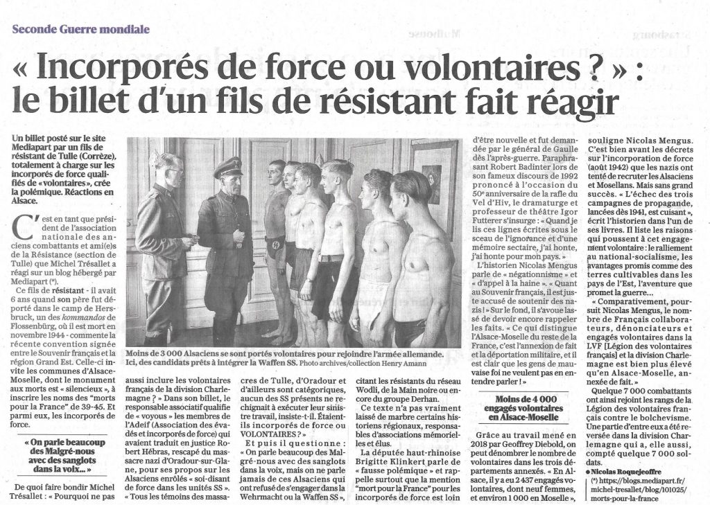 Les Dernières Nouvelles d'Alsace - Incorporation de force - Nicolas Mengus et Igor Futterer Strasbourg Octobre 2025