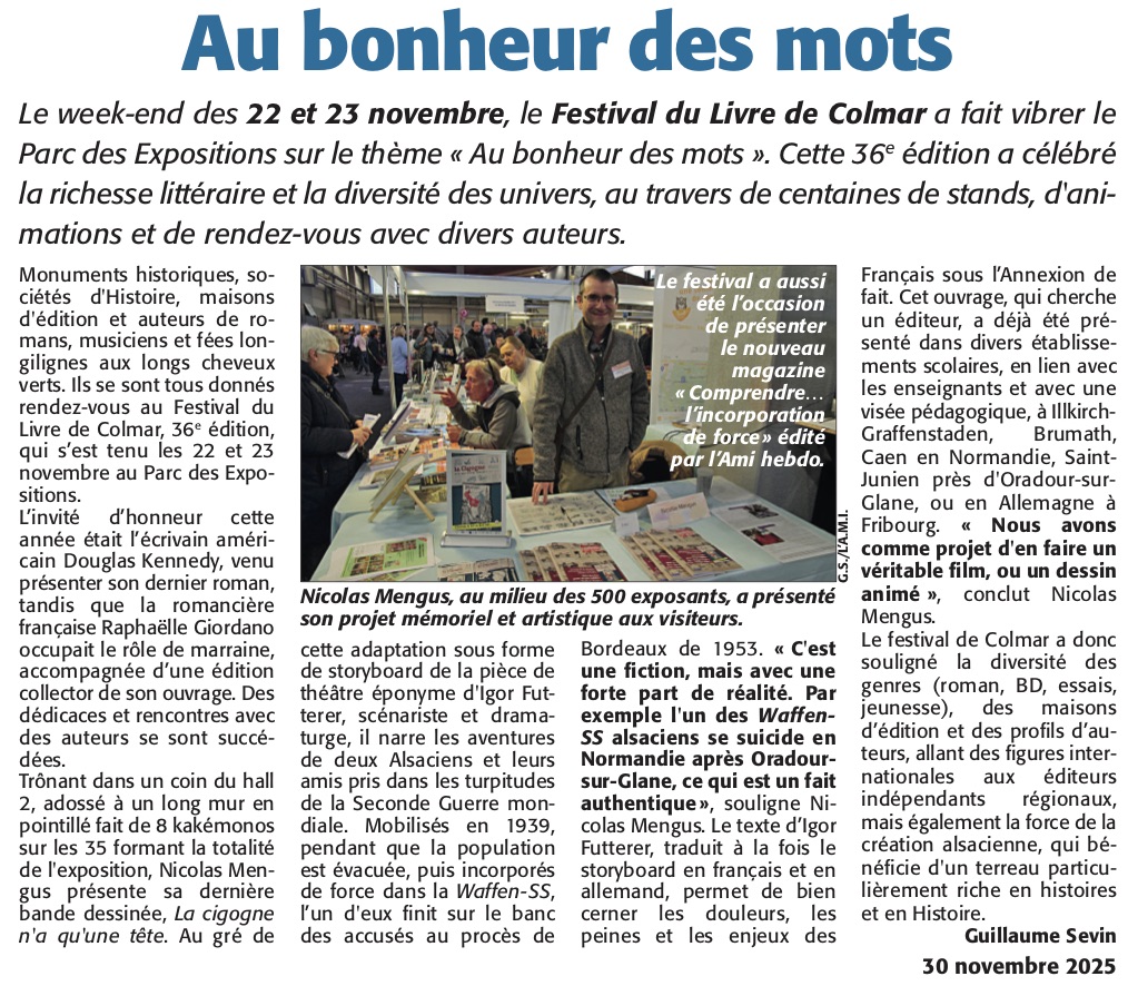 L'Ami Hebdo- La Broderie d'Alsace - Nicolas Mengus et Igor Futterer Salon du Livre de Colmar Novembre 2025